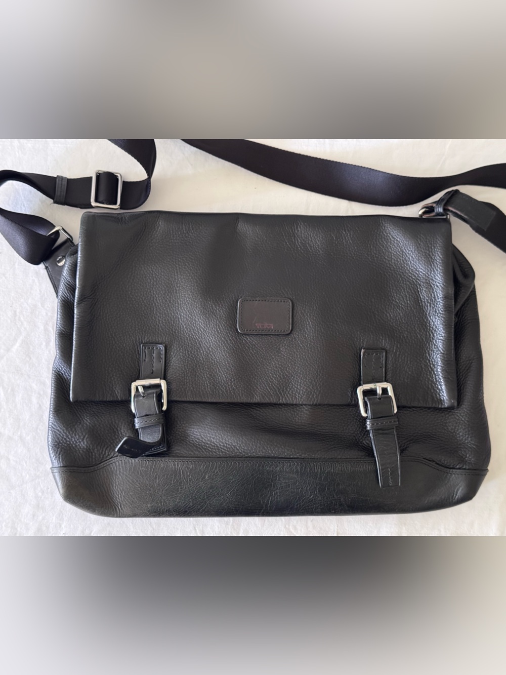 Vintage TUMI Black Pebbled Leather Messenger  Shoulder Bag